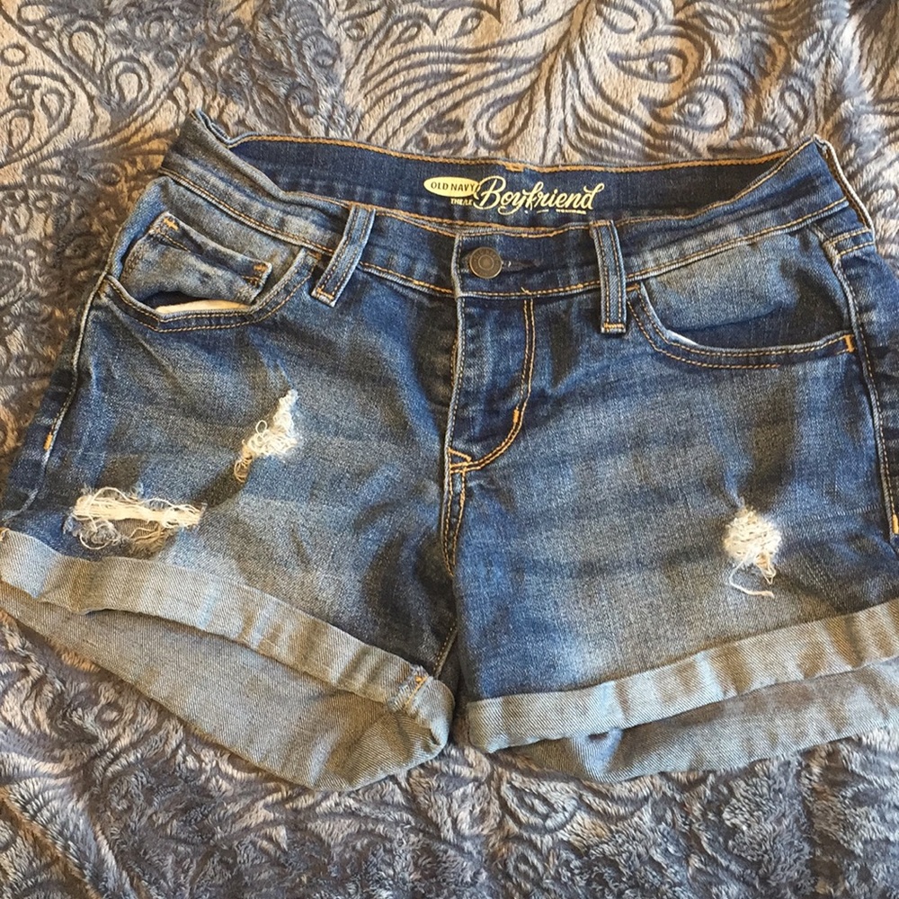 Ripped jean shorts. Old navy